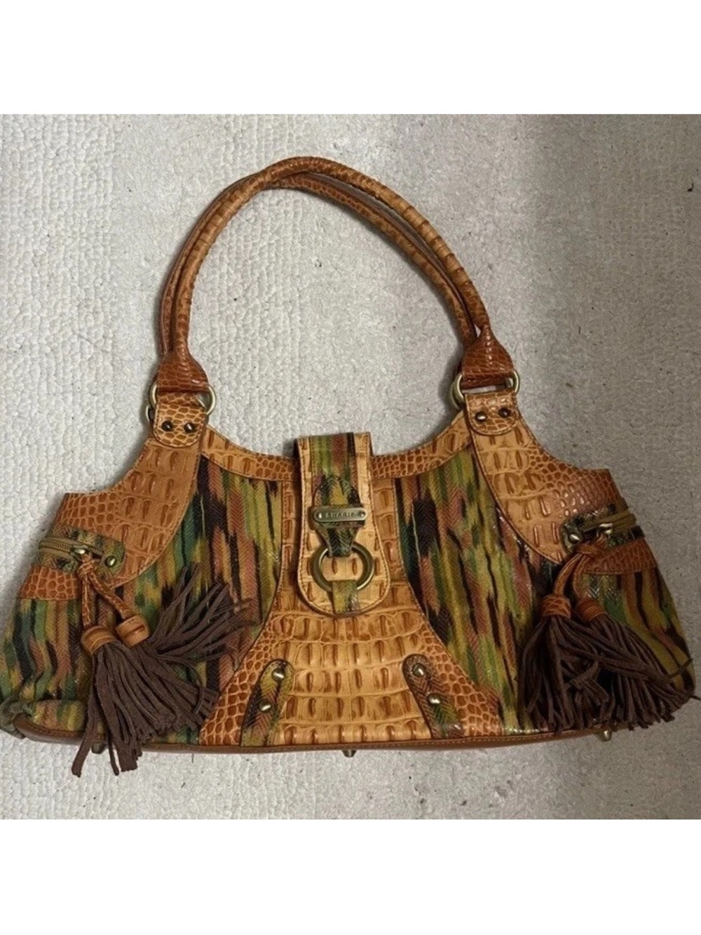 Sharif Studio Tan Croc-Embossed Shoulder Strap with Gold Hardware